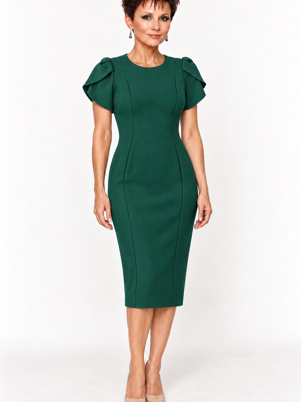 Calvin Klein Emerald Green Tulip Sleeve Sheath Dress Size 6